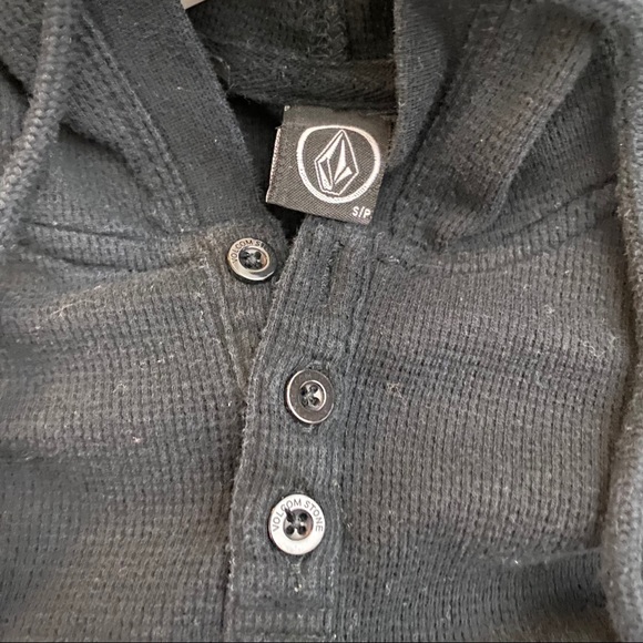 Volcom Waffle Knit Hooded Shirt Black Small - Picture 5 of 6